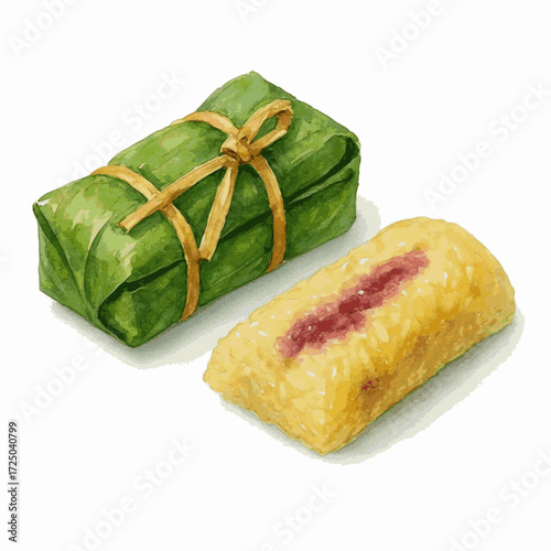 Banana Leaf Parcel Khao Tom Mat isolated watercolor vector illustration svg