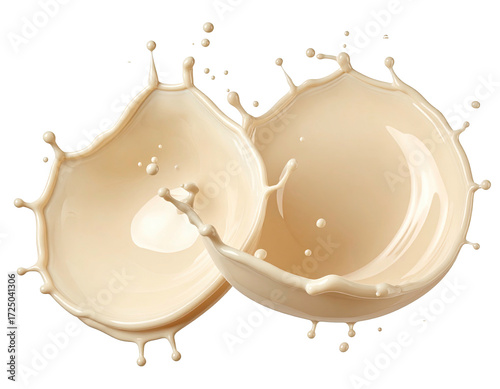 Two overlapping creamy liquid splashes, beige/tan color, isolated on white background