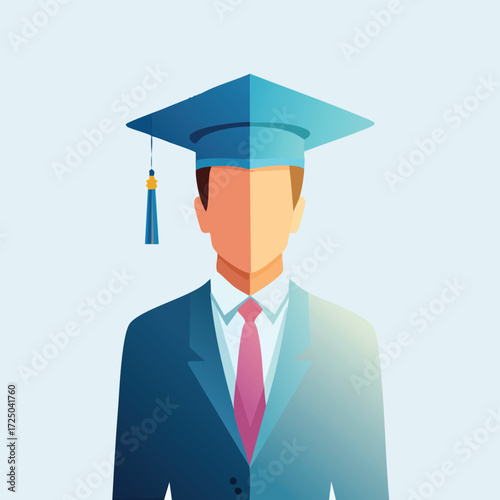 Graduate Student Silhouette with Cap and Gown Vector Illustration