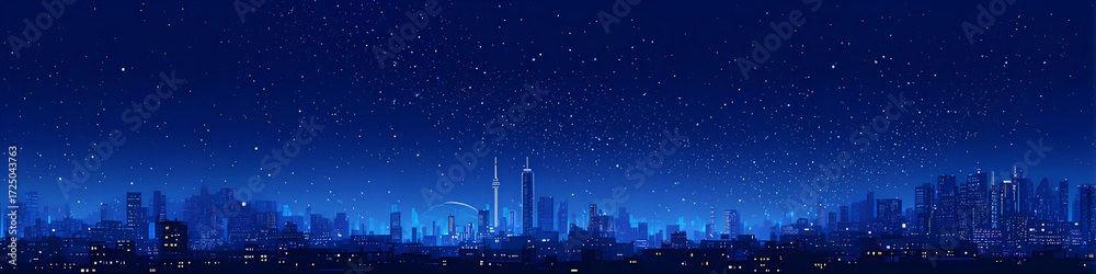 Fototapeta premium 満天の星空と大都会の夜景-1