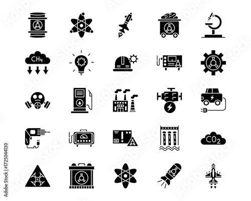 Nuclear Energy Line Vector Icons