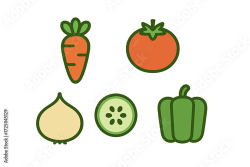 Vibrant colorful collection of fresh healthy organic vegetables including carrot tomato onion cucumber and bell pepper