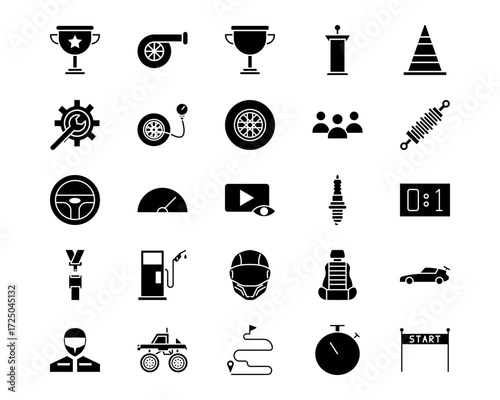 Auto Racing Line Vector Icons