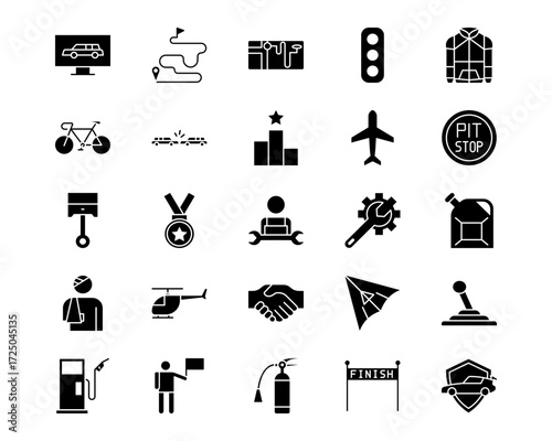 Auto Racing Line Vector Icons