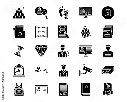 Crime and Law Line Vector Icons