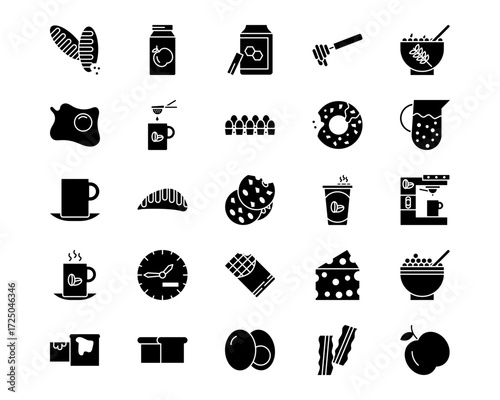 Morning and Breakfast Line Vector Icons