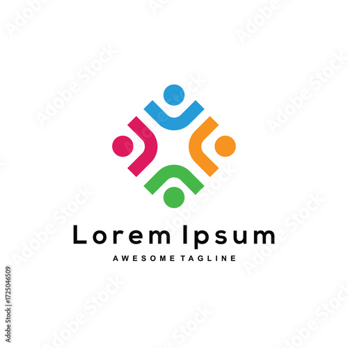 Colorful Community People Logo, Abstract Teamwork and Diversity Symbol, Modern Human Group Vector Design for Organization and Social Identity.