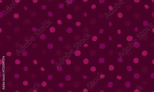 Elegant abstract seamless pattern with scattered dots in varying shades of deep pink and purple on a rich burgundy background.  Perfect for fashion, websites, or branding.