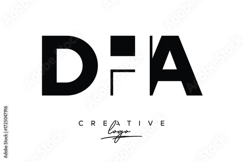 DHA Creative Minimalistic Negative Space Latter Logo with Modern Monogram for Branding and Business Letter mark Logo with Initial Letters Logo Design for Branding.	