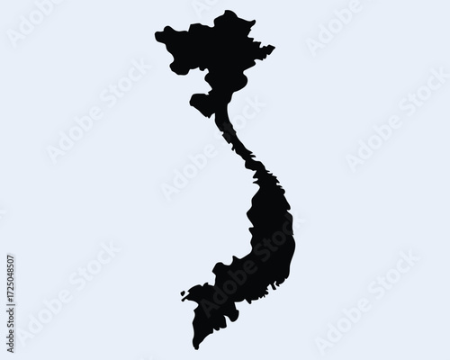 Detailed Silhouette Depiction of Vietnam's Geographical Outline A Comprehensive Visual Representation of the Country's Shape and Borders on a Plain Light Background