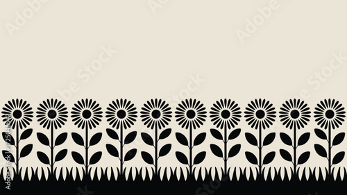 Charming black and white floral pattern with retro flair evokes a sense of playful elegance, perfect for branding or textile design projects