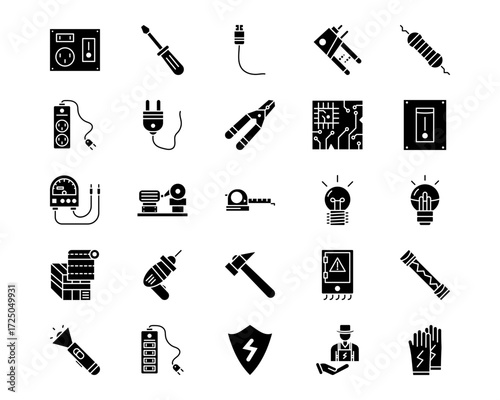 Electrician Tools Line Vector Icons
