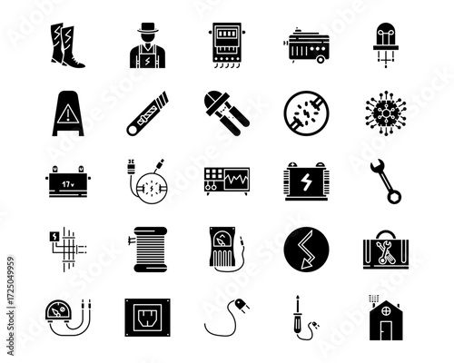 Electrician Tools Line Vector Icons