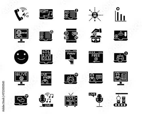 Live Streaming Line Vector Icons