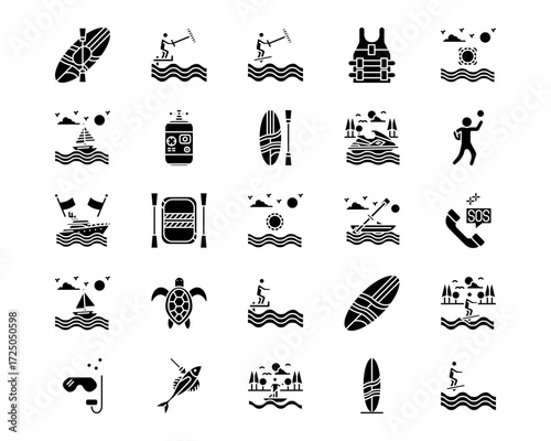 Water Sports Line Vector Icons