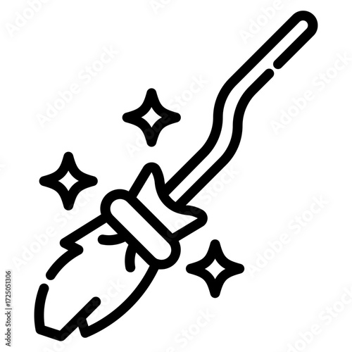 Broomstick. This is a vector single icon with a dashed line style. It is suitable for various purposes, including website design, mobile app design, and logo design.