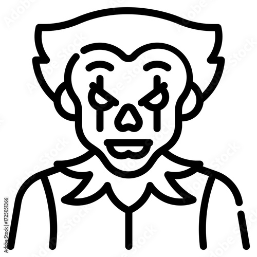 Clown. This is a vector single icon with a dashed line style. It is suitable for various purposes, including website design, mobile app design, and logo design.