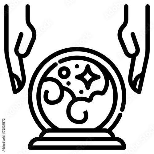 Crystal ball. This is a vector single icon with a dashed line style. It is suitable for various purposes, including website design, mobile app design, and logo design.