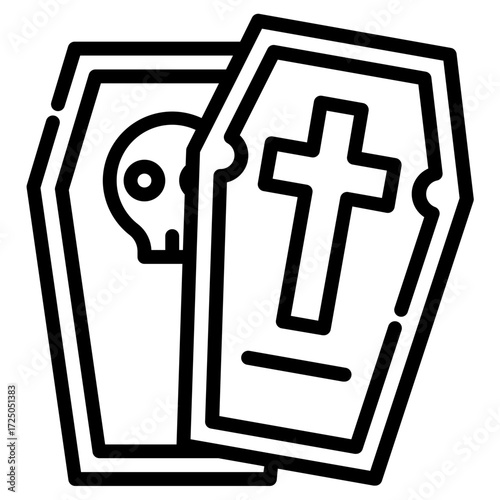 Coffin. This is a vector single icon with a dashed line style. It is suitable for various purposes, including website design, mobile app design, and logo design.