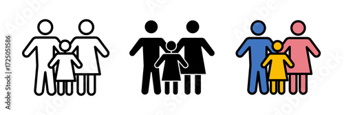 Family icon Kids twins with father and mother, parents. Happy family stroke, filled and colored concept for web design.