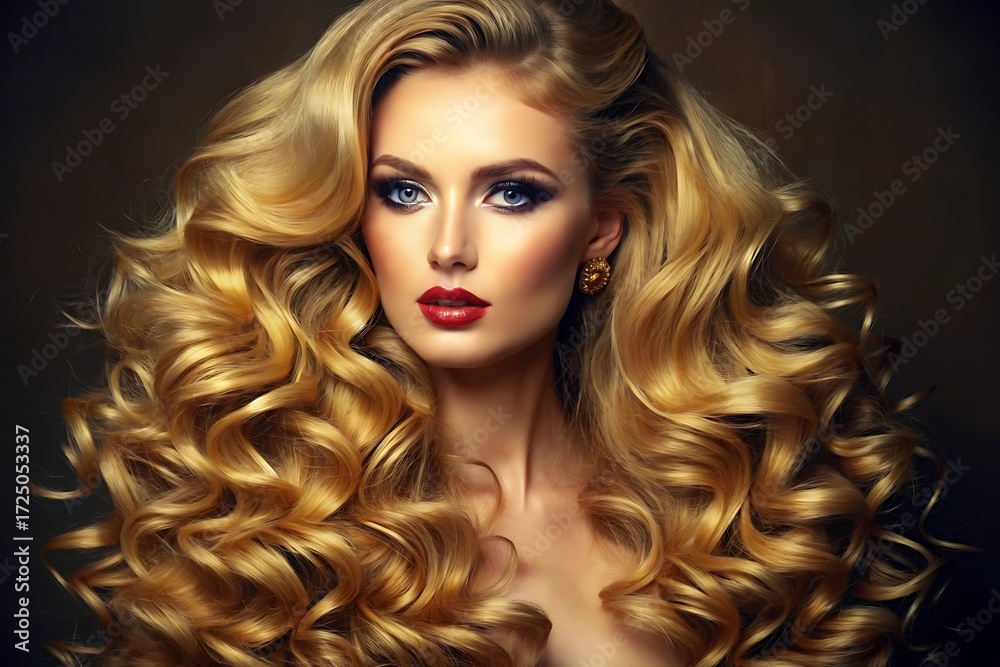 Fototapeta premium Woman with long blonde hair and red lipstick