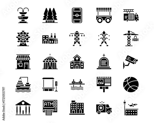 City Elements Line Vector Icons