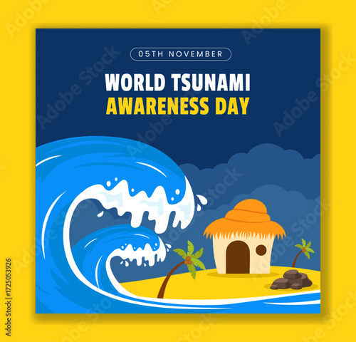 Flat Cartoon Templates Background Illustration for World Tsunami Awareness Day Design