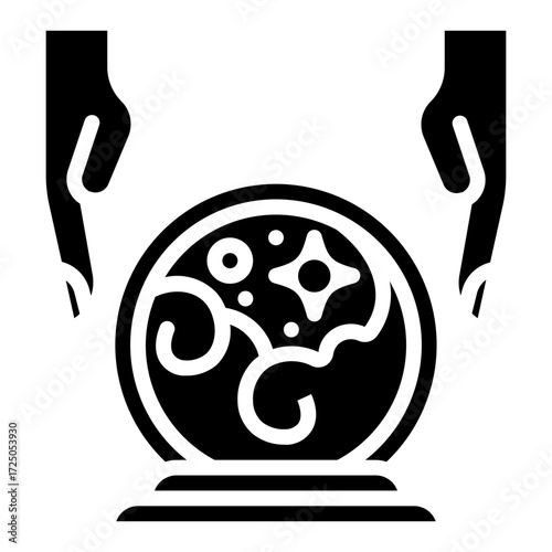 Crystal ball. This is a vector single icon with a solid style. It is suitable for various purposes, including website design, mobile app design, and logo design.