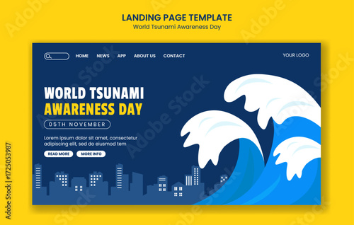 World Tsunami Awareness Day Illustration with Background for Social Media Landing Page