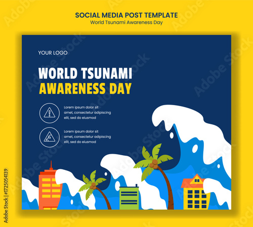 World Tsunami Awareness Day Illustration with Templates Background for Social Media Post