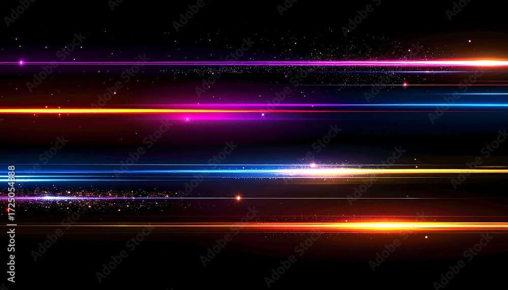 Fototapeta premium Dynamic vibrant light trails on dark background illustrating speed and data flow for modern technology concepts