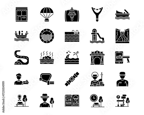 Amusement Park Line Vector Icons