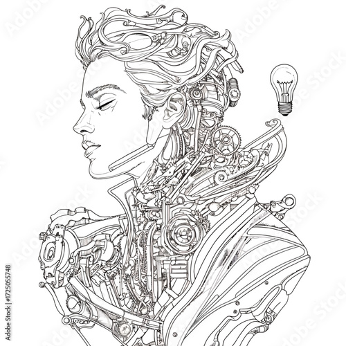 Girl with a sword vintage vector illustration sketch