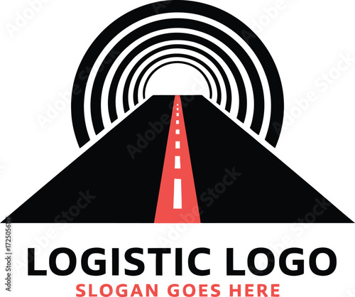 Abstract logistic road logo tunnel with speed lines and circular elements transportation