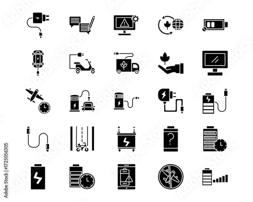 Battery and Power Line Vector Icons
