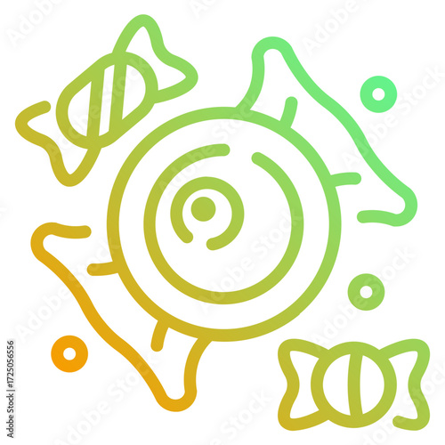 Candy. This is a vector single icon with a dashed line gradient style. It is suitable for various purposes, including website design, mobile app design, and logo design.