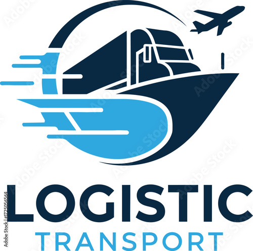 Modern logistic transport logo featuring truck ship and airplane for global delivery and shipping services