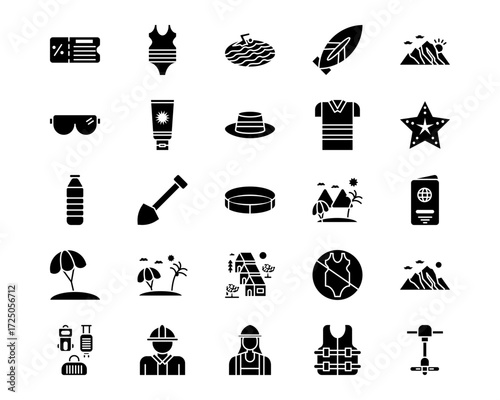 Beach Resort Line Vector Icons