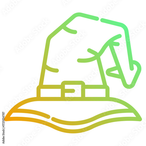 Witch hat. This is a vector single icon with a dashed line gradient style. It is suitable for various purposes, including website design, mobile app design, and logo design.