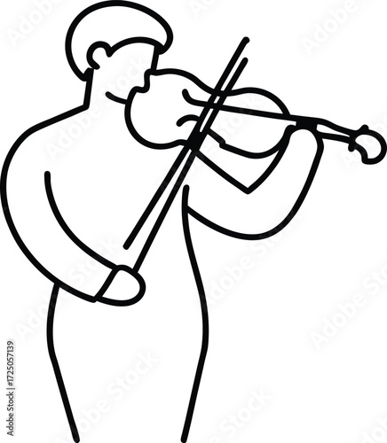 minimalist line art artist playing violin illustration on transparent background