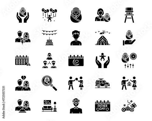 Child Adoption Line Vector Icons