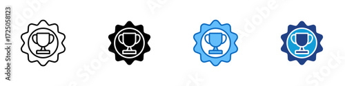 Award Seal Multiple Style Icon Design Vector - Circular award seal with a trophy symbolizing excellence and recognition