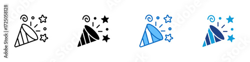 Celebration Multiple Style Icon Design Vector - party popper with stars representing joy, event, and celebration