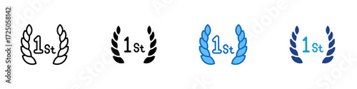 First Place Multiple Style Icon Design Vector - Laurel wreath with "1st" symbolizing first place, success, and championship