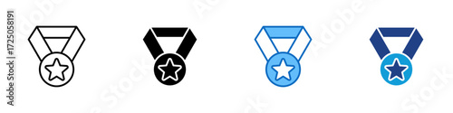 Medal Multiple Style Icon Design Vector - medal with a star symbolizing award, recognition, and achievement