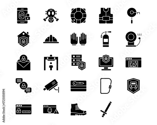 Protection and Security Line Vector Icons