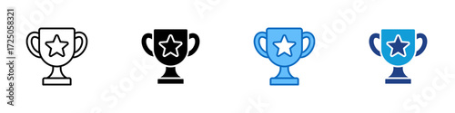 Trophy Multiple Style Icon Design Vector - Trophy cup with star symbolizing victory, recognition, and excellence