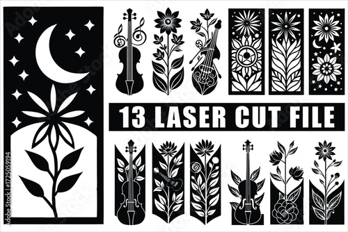 Laser cut files featuring musical instruments flowers