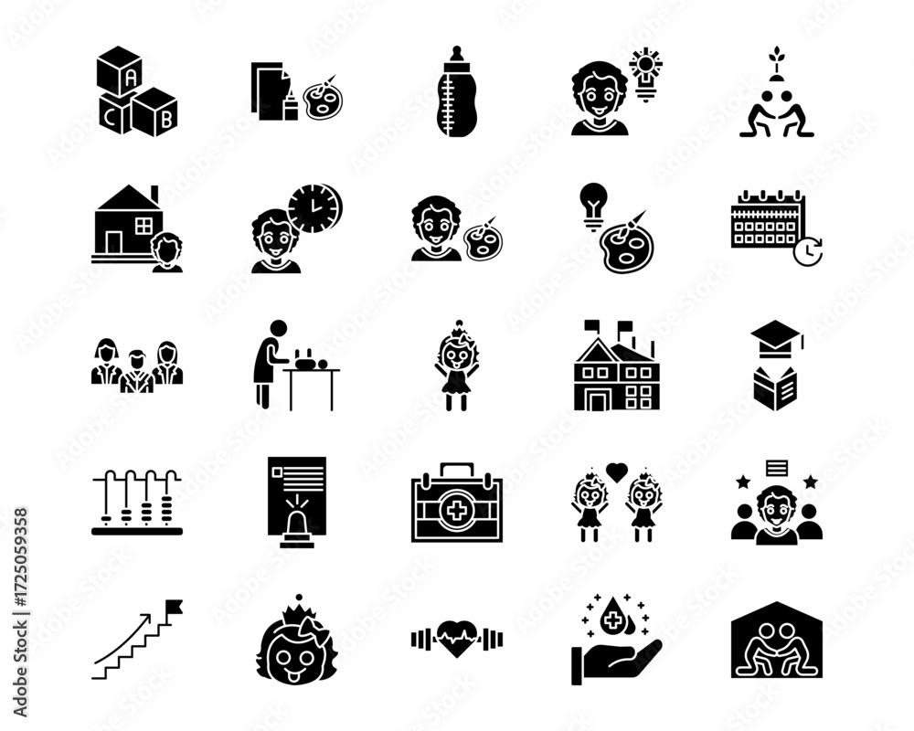 Naklejka premium Daycare Line Vector Icons