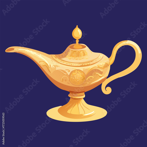 Golden Aladdin Magic Lamp Vintage Genie Oil Lamp Decoration Arabian Nights Fantasy Collectible.